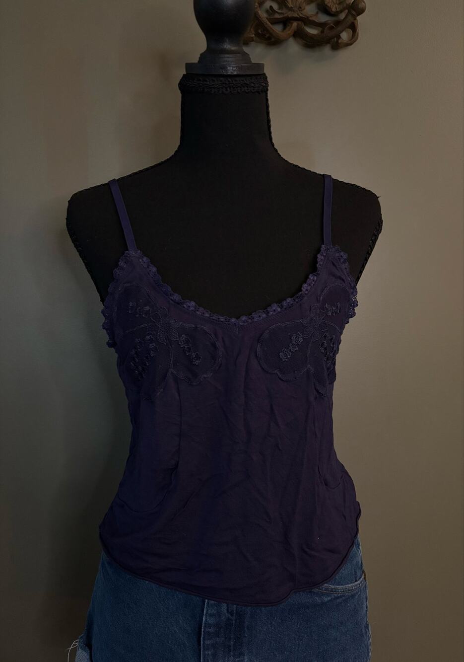 Savage X Fenty Navy Blue Lace Applique Cami Tank Top